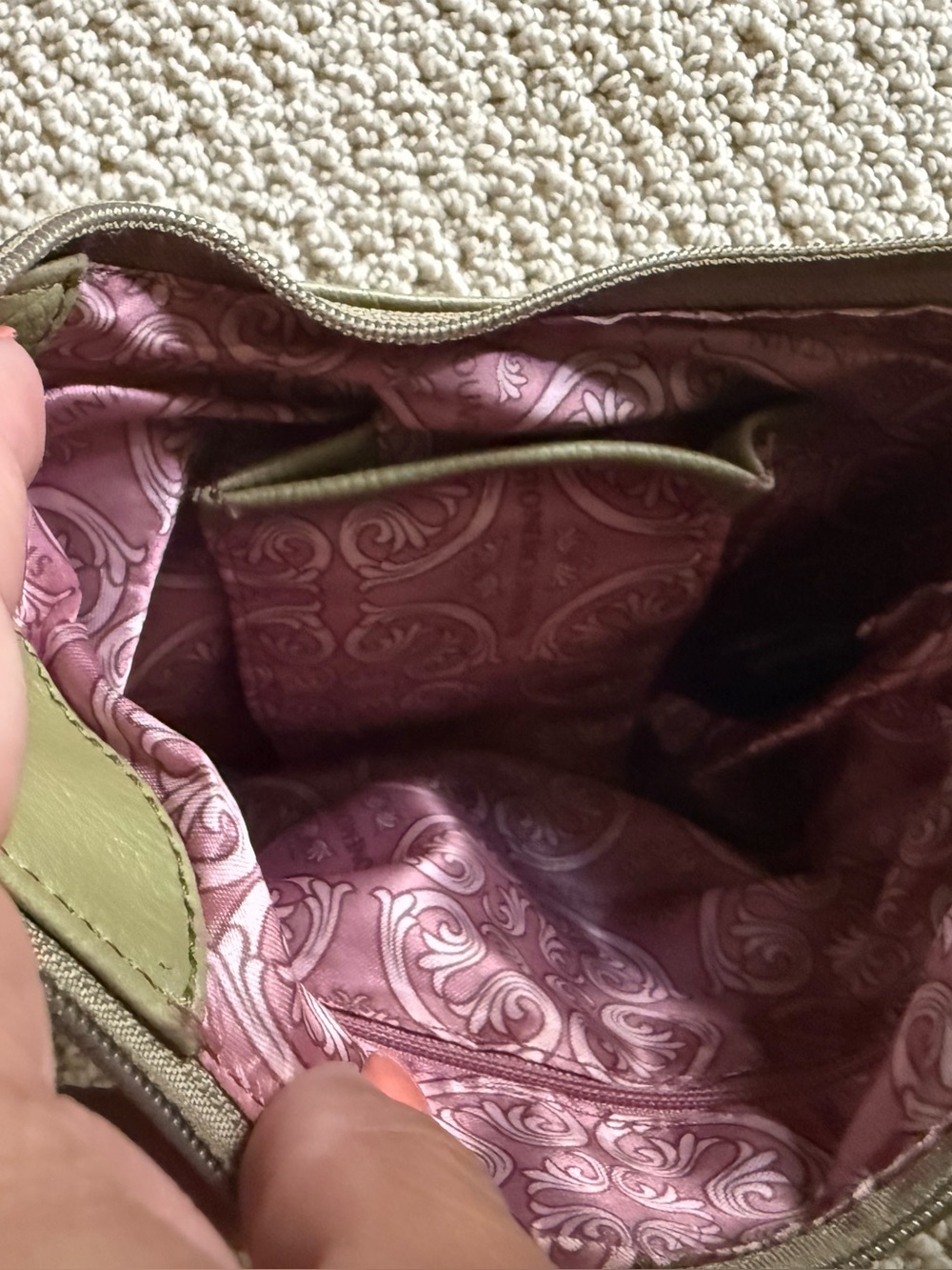 Olive Green Leather Shoulder Bag - Picture 3 of 9